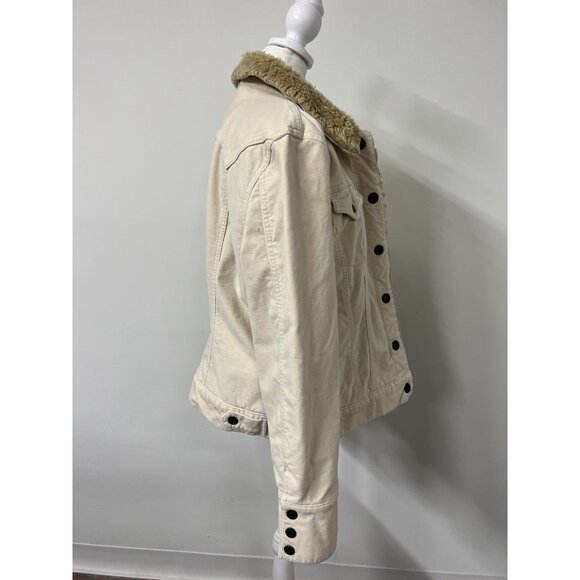 Vtg GAP Women’s Large Ivory Insulated Sherpa Lined Trucker Velour Y2K Jacket - Picture 7 of 10